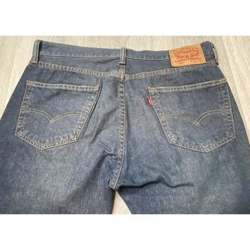 Vintage Levis Jeans Mens 34x30 505 Blue Dark Wash Black Bat Wing Tag 100% Cotton